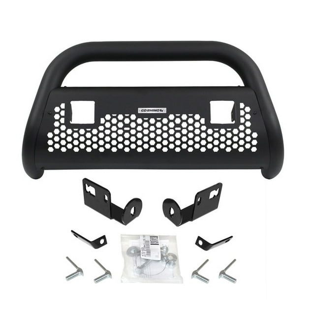 Rhino Bar à Taureaux Go 55162T Rhino Chargeur- RC2 Léger Prêt; Acier Revêtu de Poudre Texturé Noir; 3 Pouces de Diamètre; avec 2 Ouvertures de Montage de Lumière Centrale; avec Plaque de Glissement à Maille Hexagonale