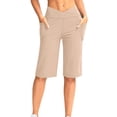 thumbnail image 2 of TARIENDY Bermuda Shorts for Women Crossover Waisted Knee Length Athletic Shorts with Pockets Loose Stretchy Summer Activewear Khaki M, 2 of 9