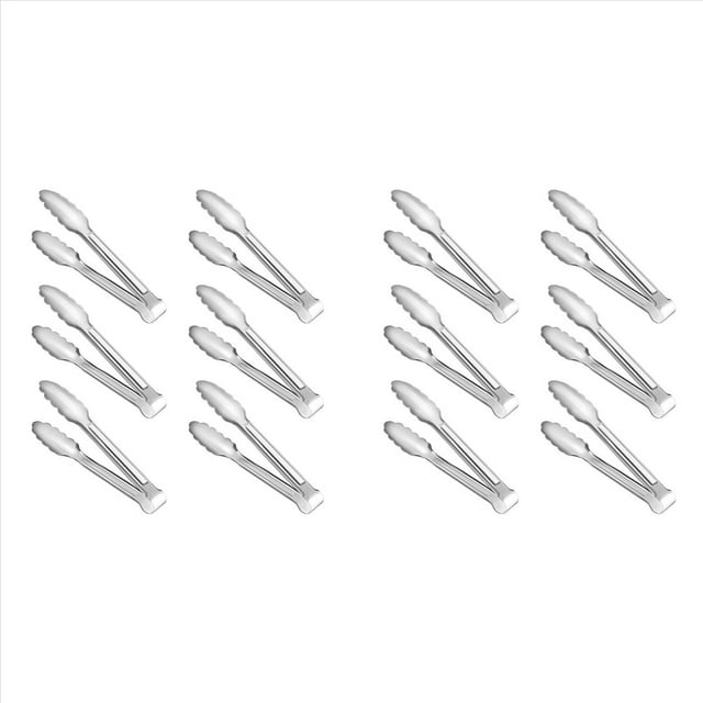 Paquete de 12 Pinzas para Servir Pinzas de Cocina, Pinzas para Buffet, Pinzas para Servir Alimentos de Acero Inoxidable 304, Pinzas Pequeñas, Plateadas de 7 Pulgadas