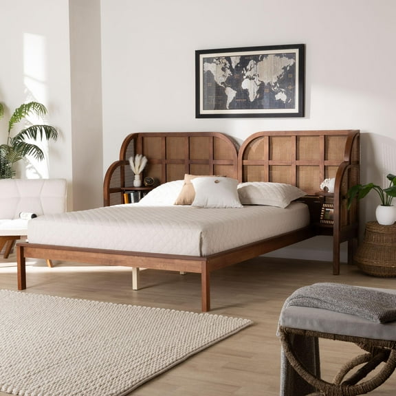 Baxton Studio Cascadia Mid-Century Platform Bed, King, Walnut Brown