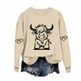 thumbnail image 3 of Women Cow Sweatshirt Funny Cute Graphic Long Sleeve Fleece Pullover Top Western Cowgirl Casual Shirts Fall Outfits, 3 of 4