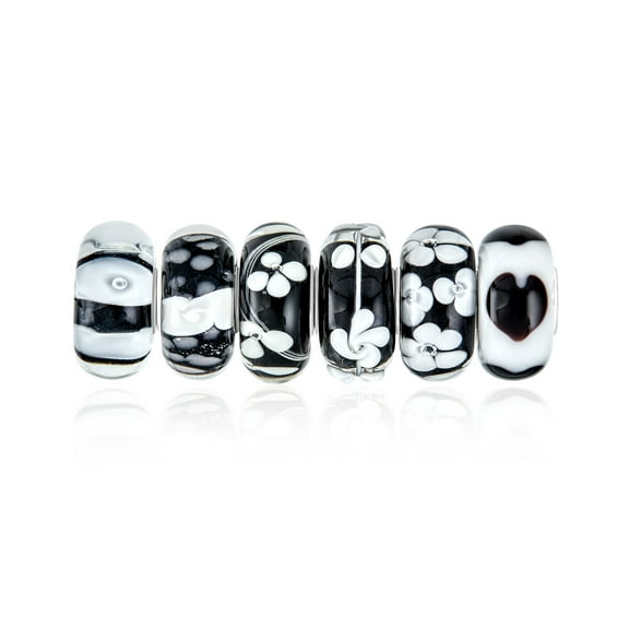 Bling Jewelry Womens Mixed Set Sterling Silver Core Murano Glass Charm Bead for European Bracelet