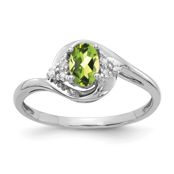 14K White Gold Ring Band with Stones (08) August Peridot Oval Green Diamond Round