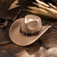 thumbnail image 4 of Qwertyu Western Cowboy Hat for Men Women Wide Brim Fedora Hat with Buckle Belt Fashion Vintage Jazz Cap Beige, 4 of 6