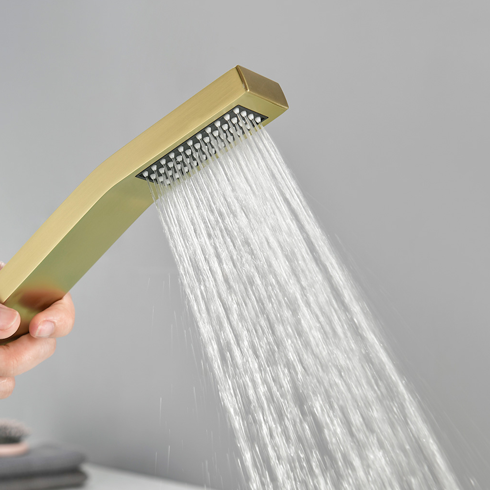 Cobbe Bathtub Faucet Set with Hot/Cold Water Switch, Diverter Knob, Handheld Shower and 4.72-Inch Wide Waterfall Spout 5-Hole Mount Brushed Gold