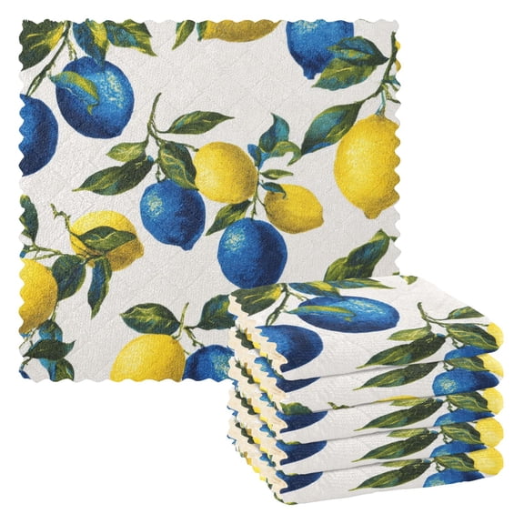 6 Pieces of Kitchen Towels 11x11Inch Kitchen Dish Cloths Kitchen Dish Towels Reuseable Cleaning Cloths Blue Lemon