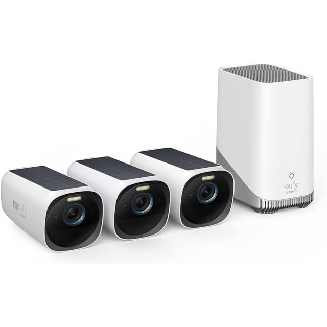 eufy Security eufyCam S330(eufyCam 3) 3-Cam Kit | Security Camera Outdoor Wireless | 4K Camera with Integrated Solar Panel | Face Recognition AI, Expandable Local Storage | 2.4 GHz Wi-Fi