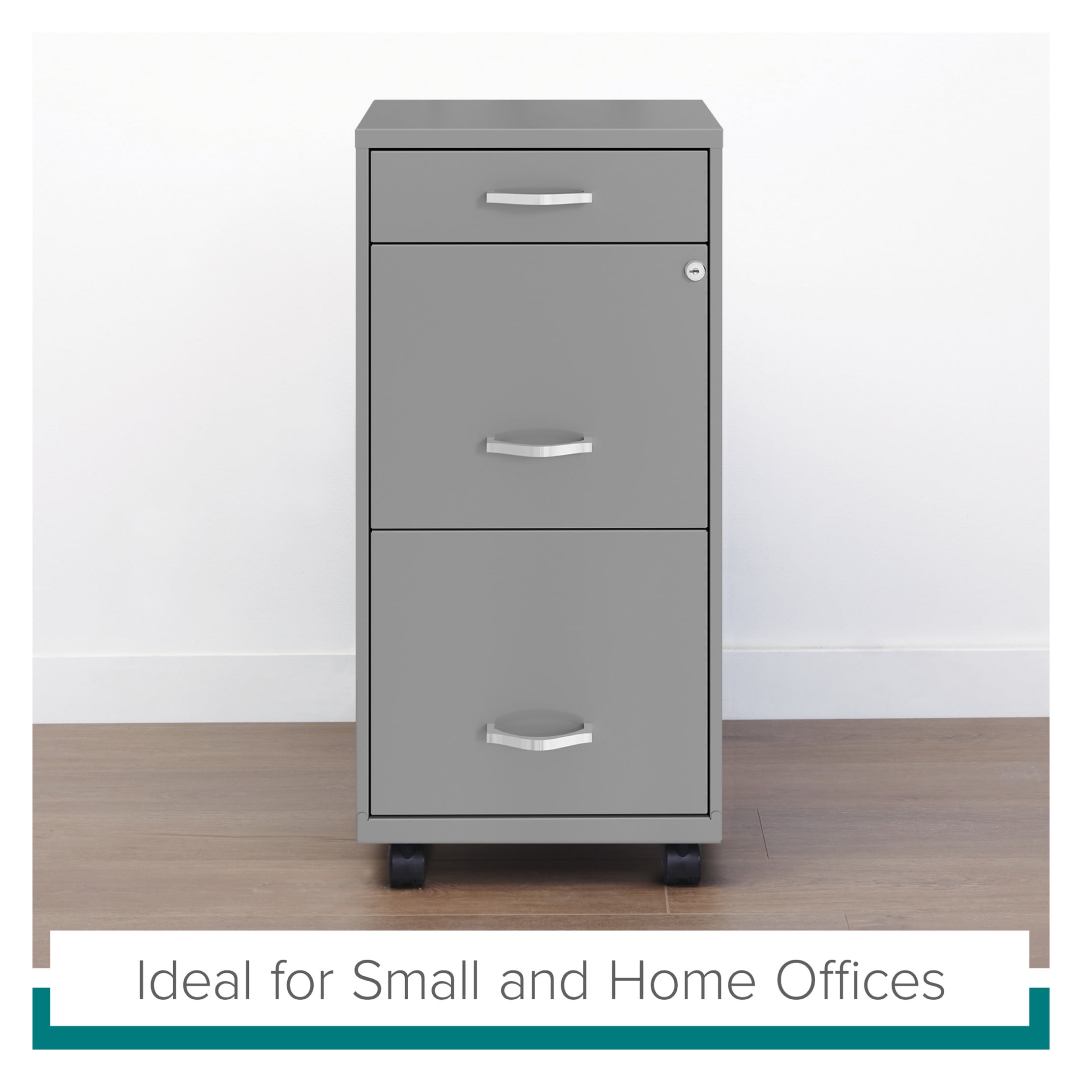 Space Solutions 18" Deep 3 Drawer Mobile Letter Width Vertical File Cabinet, Silver