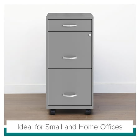 Space Solutions - 18" Deep 3 Drawer Mobile Metal File Cabinet with Pencil Drawer - Arctic Silver