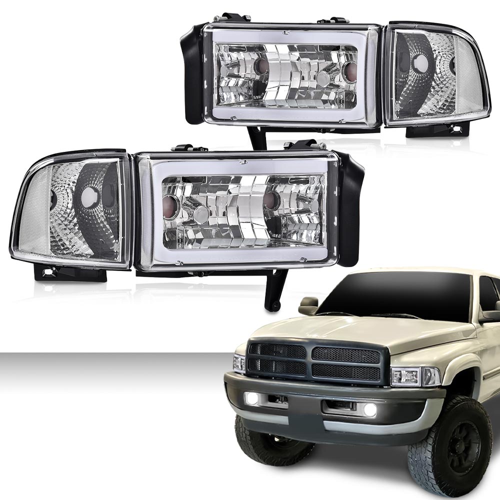 Headlight Assemblies With Corner Lights For Dodge Ram 1500-3500 1994-2002 (Chrome)