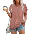thumbnail image 5 of JSheng Women Summer Tops Fashion Printed V-neck Short-sleeved T-shirt Loose Casual Short Sleeve Top Pink S, 5 of 5