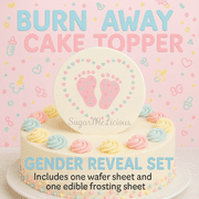 SugarMeLicious Burn Away Gender Reveal Image Topper: Personalized 8 Inch Edible Sheet Cake Banner with Two Custom Images for Dramatic Gender Reveal Party Decoration