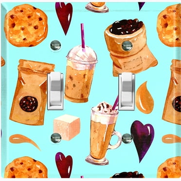 Metal Light Switch Wall Plate Outlet Cover (Coffee Mocha Espresso Grounds Cookie Sugar Treats Love Caramel Shake Teal - Double Toggle)
