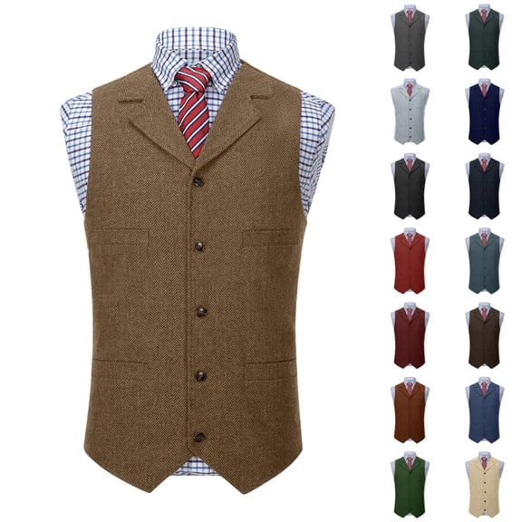 Xcmzpl Men's Solid Lapel Collar Vest Single Breasted Sleeveless Formal Waistcoat Daily Business Office Wear