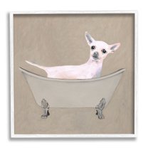 Stupell Industries Chihuahua Vintage Bathtub Pet Animals & Insects Painting White Framed Art Print Wall Art