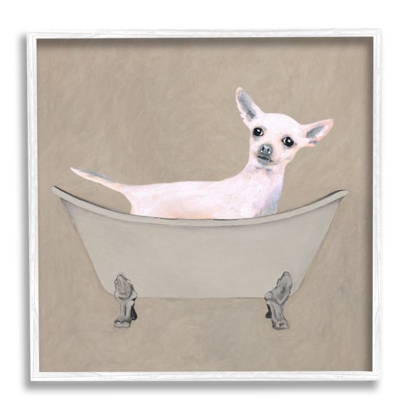 Stupell Industries Chihuahua Vintage Bathtub Pet Animals & Insects Painting White Framed Art Print Wall Art