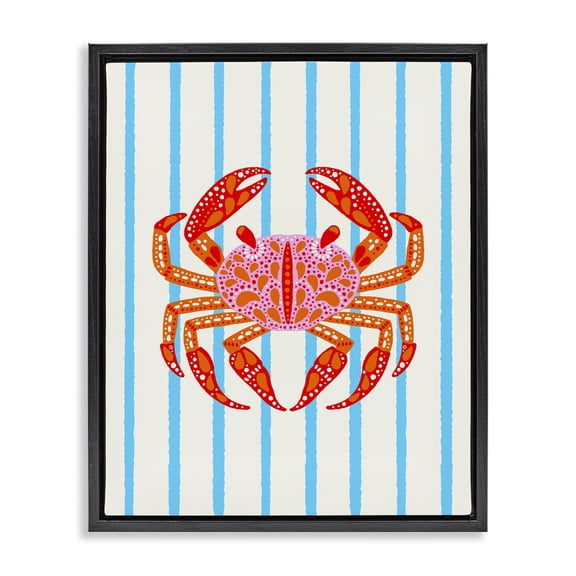 Stupell Industries Eclectic Bright Crab on Stripes Black Floating Frame Canvas Art, 17 x 21, by Indira Prieto | IndySign