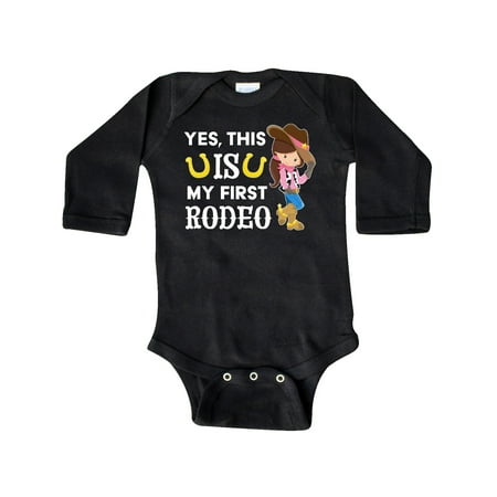 

Inktastic Yes this IS my First Rodeo- cowgirl in hat and boots Gift Baby Girl Long Sleeve Bodysuit