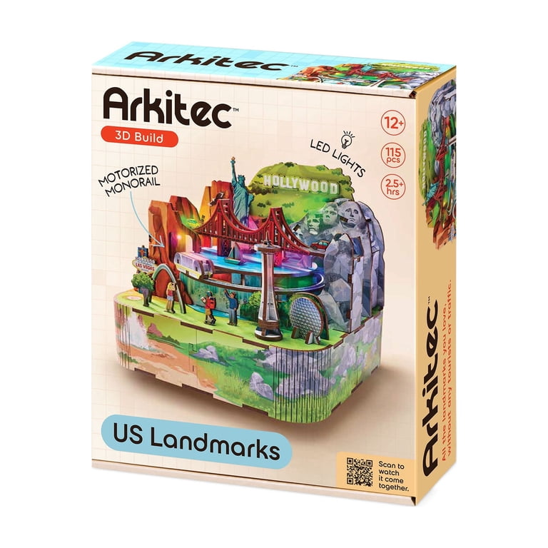 Arkitec 115-Piece US Landmarks Miniscape 3D Build Wooden Puzzle