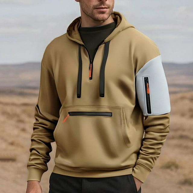 Dolkfu Sudadera con capucha de color contrastante para hombres, sudadera con capucha para hacer ejercicio, camiseta con múltiples bolsillos con cremallera para hombres. XL