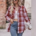 thumbnail image 2 of BYHONG Long Sleeve Shirts for Women Autumn Button Down Plaid Shirts Red L, 2 of 9