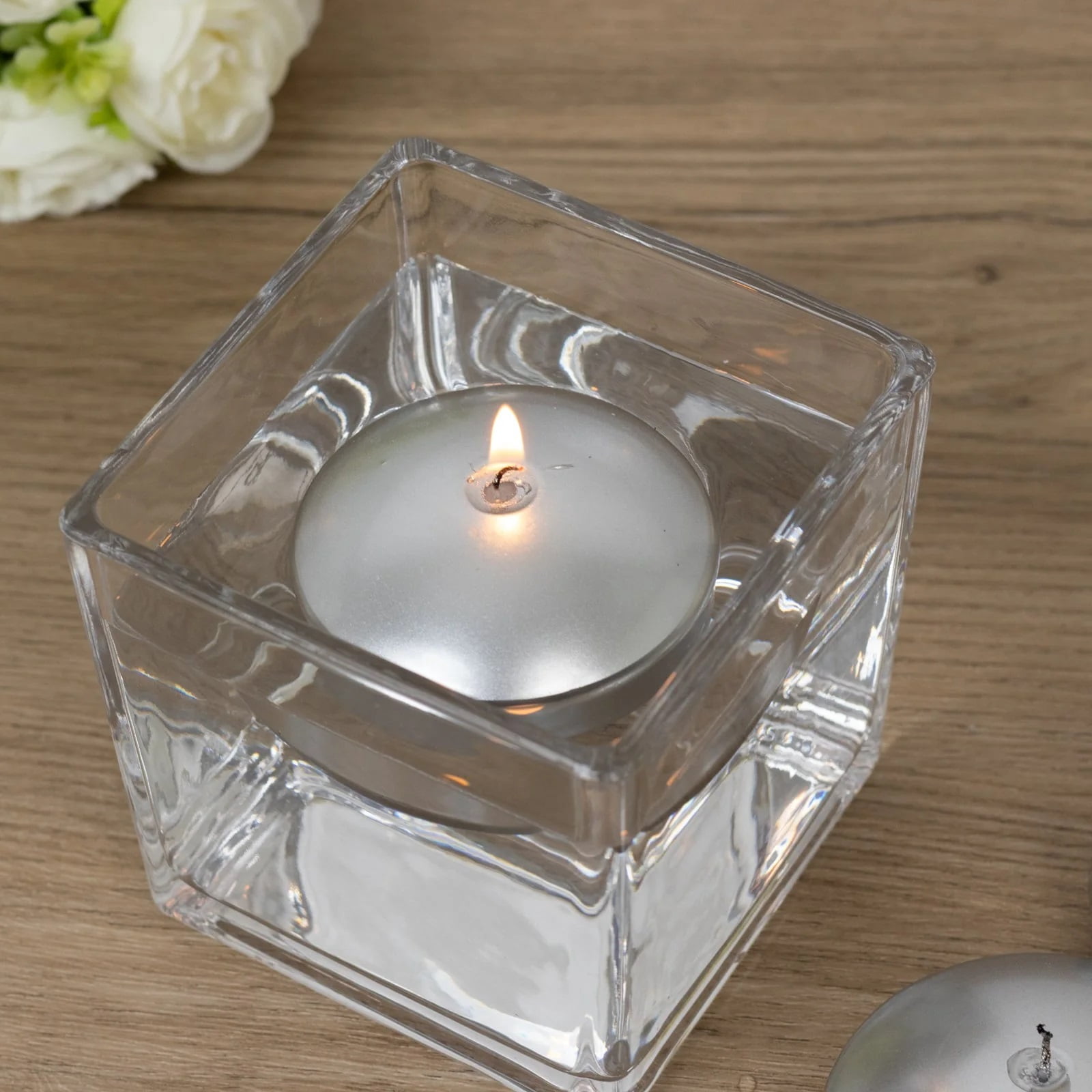 Balsa Circle 12 Silver 3 in Round Unscented Floating Candles Dripless Wax Discs Party Wedding Table Centerpieces Event Decorations Supplies