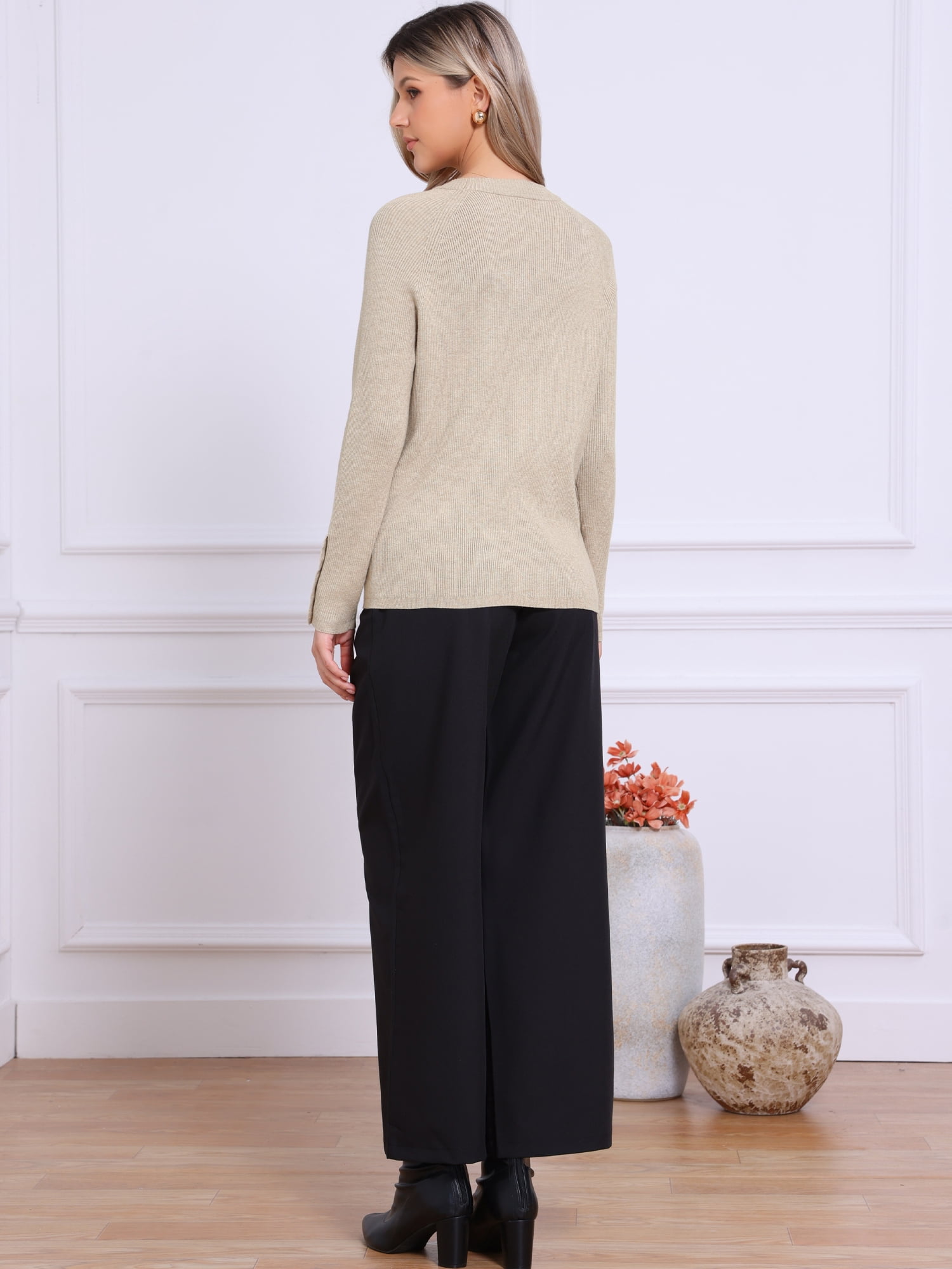 DARING DIVA Women's Spring Ribbed Knit Long Raglan Sleeves Sweater Tops S Khaki