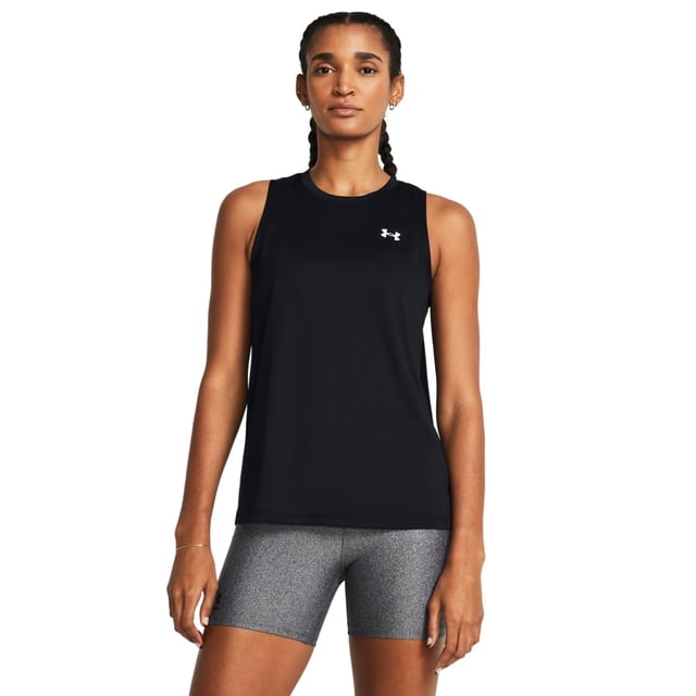 Camiseta sin mangas Under Armour Tech para mujer, color negro/blanco, talla S