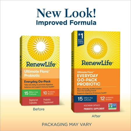 Renew Life Everyday Go-Pack Probiotic Supplement, 30 Vegetarian Probiotic Capsules, 15 Billion CFU
