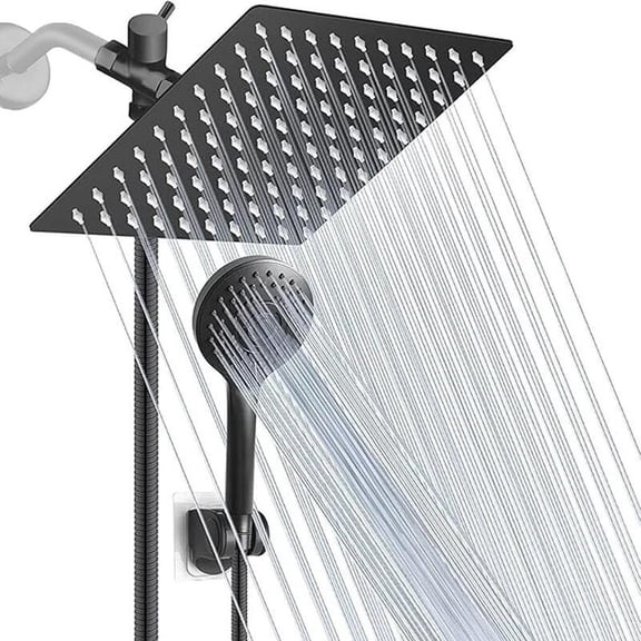 8''Black High Pressure Rainfall Shower Head Combo with 3 Settings Handheld Spray