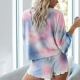 thumbnail image 4 of Women's 2Pcs Tie Dye Pajamas Set with Ruffle Fashion Casual Drawstring Shorts and Shirts ​Loungewear, 4 of 7