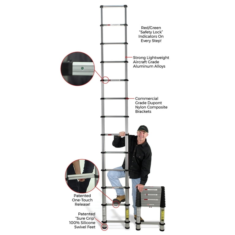 Scala Telescopica Telesteps 1600EP | Portata 4,8m (16ft) Con Gradini Larghe | Conforme Norme OSHA | Scala Professionale Per Edilizia E Fai Da Te - 4