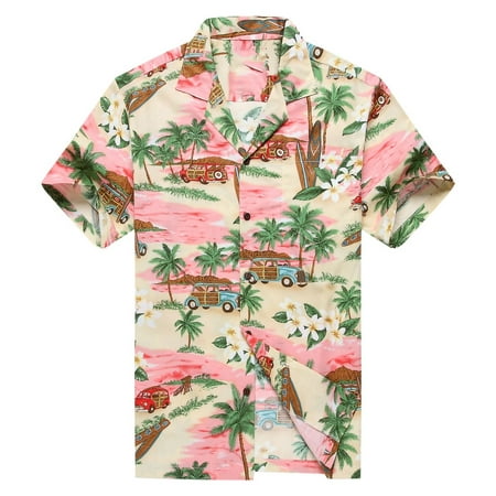 Made in Hawaii Men's Hawaiian Shirt Aloha Shirt PlumeriaPalm Mini Surfboards