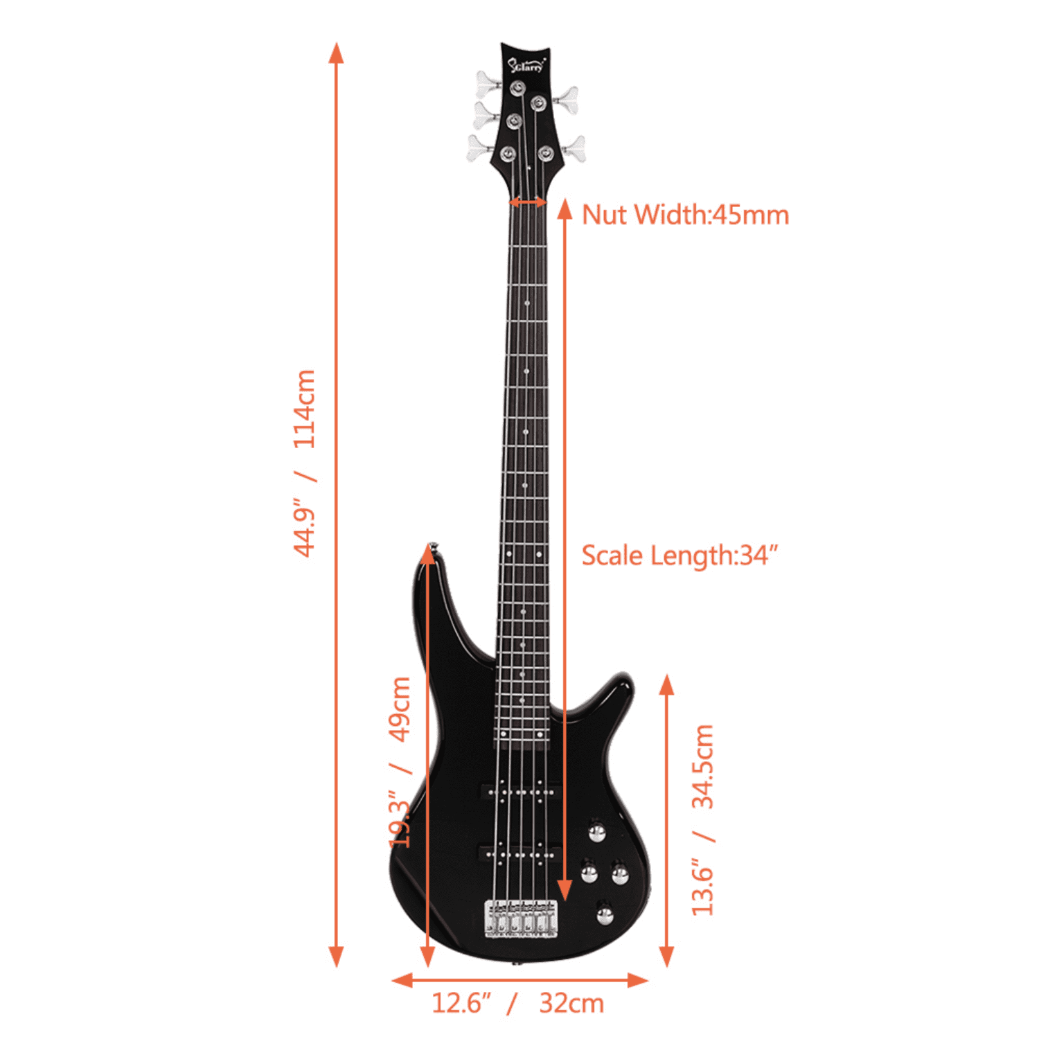 Hassch 5 String Electric Bass Guitar, Full Size Bass Kit with Bag, Strap, Pick, Connector and Wrench Tool, Black