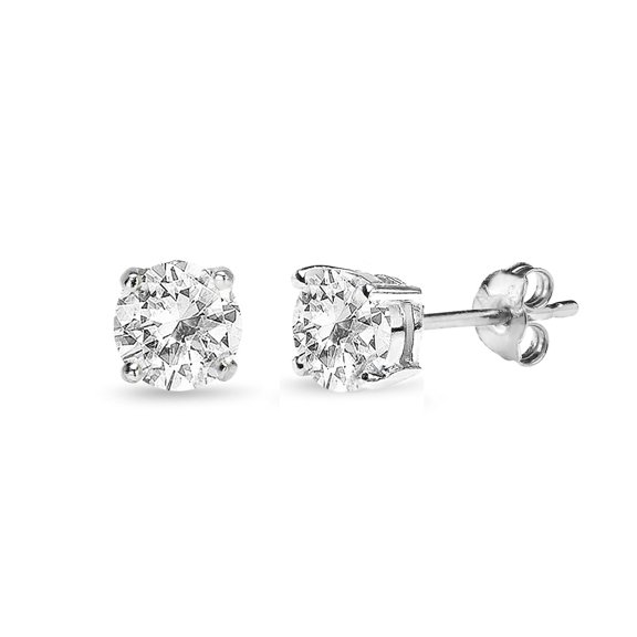 White Topaz 5mm Round-Cut Solitaire Sterling Silver Stud Earrings