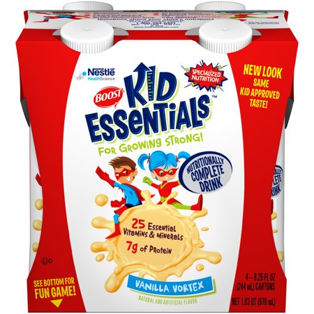 Boost Kids Essentials Vanilla Nutritionally Complete Drink, 8.25 Fl oz, 4 (Best Foods For Kids To Gain Weight)