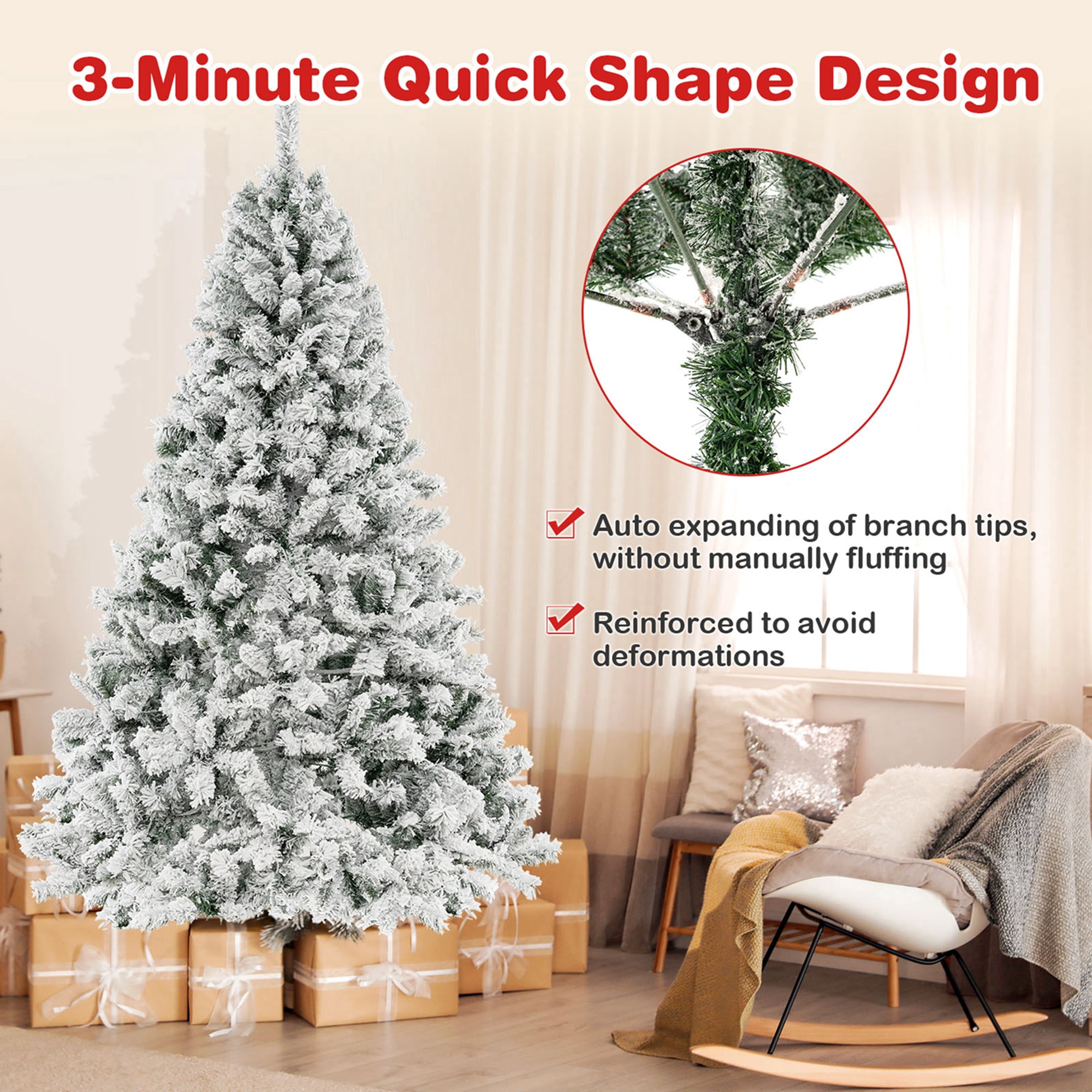 Costway 8 FT Outdoor PVC Pre-Lit Christmas Tree Quick Shape