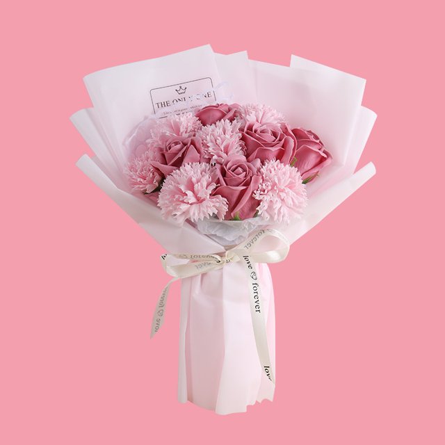 Regalos de cumpleaños creativos, ramo de jabón de clavel rosa, accesorios fotográficos de rosa confesional para el Día de la Madre
