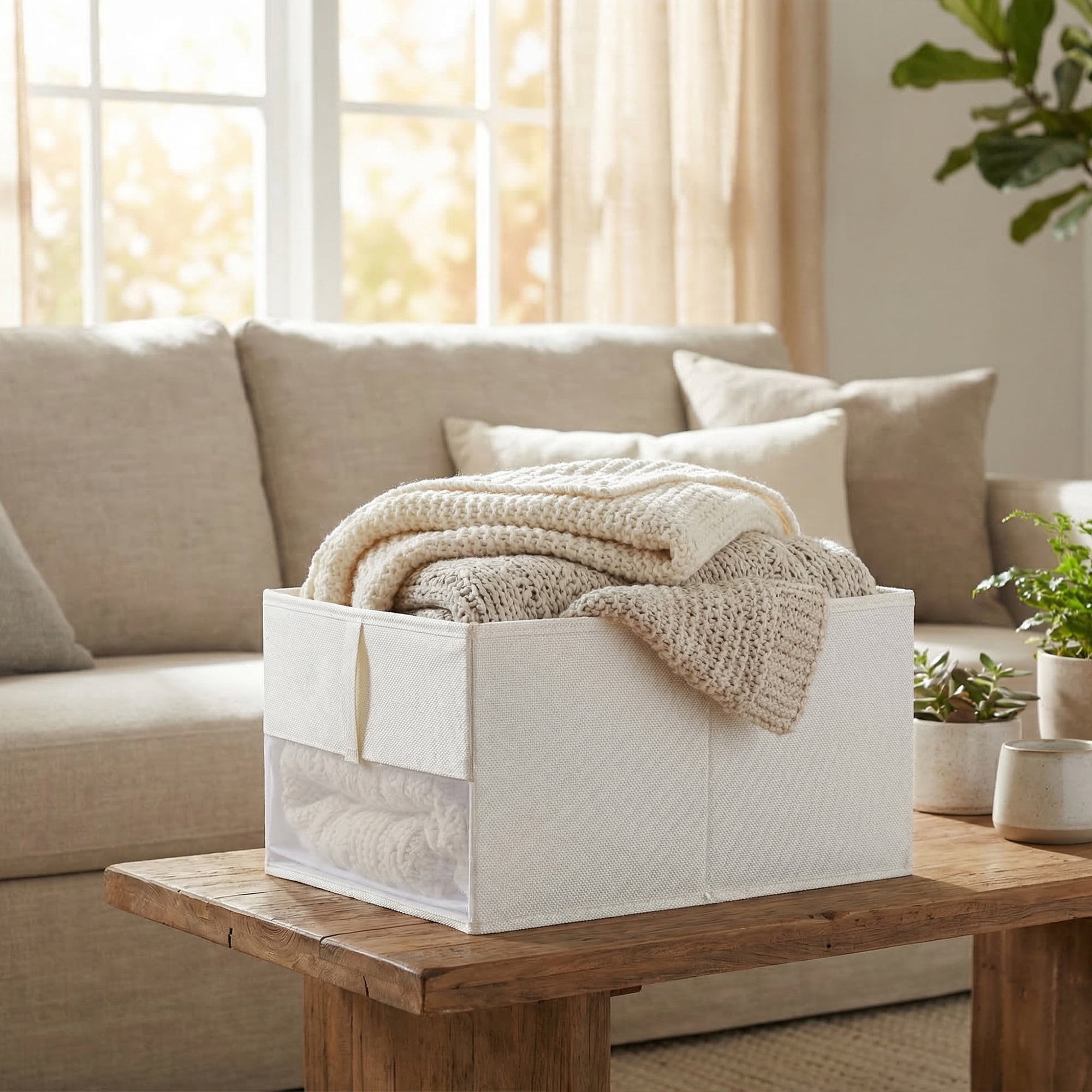 Unique Bargains 1pc Collapsible Fabric Storage Bins White 17.7*11.8*9.1in