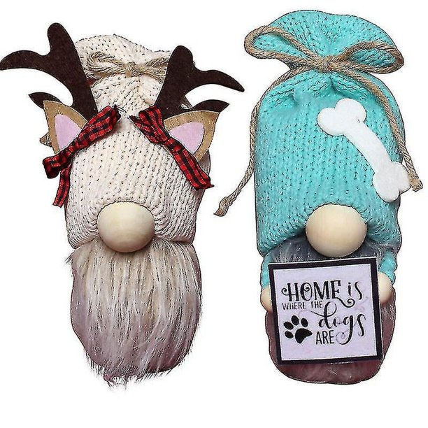 Gnomos Muñeco de peluche Decoración enana Regalos Adornos navideños Hogar Muñeca de Papá Noel Gnomo enano Adornos para árboles de Navidad (2 piezas-blanco + azul)