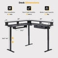 thumbnail image 4 of OKD 60" Electric Standing Desk with LED Strip & Power Outlets, L-Shaped Corner Desk with Shelves & Keyboard Tray, Adjustable Height Computer Desk, Carbon Fiber Black, 4 of 7