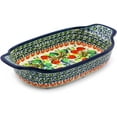 thumbnail image 1 of Polish Pottery Small Serving Dish or Baker (Red And Green Berries Theme) Hand Painted in Boleslawiec, Poland + Certificate of Authenticity, 1 of 6
