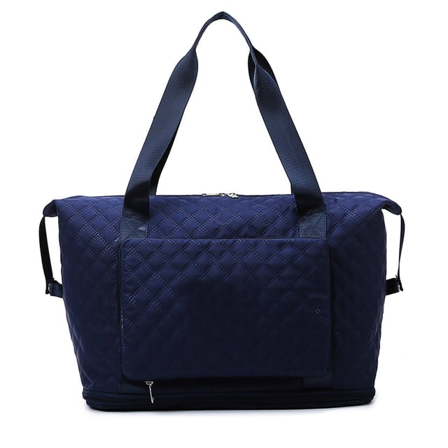Lindo bolso de viaje para mujer, bolso de lona para gimnasio con bolso de mano, bolso de noche con bolsillo mojado, azul marino