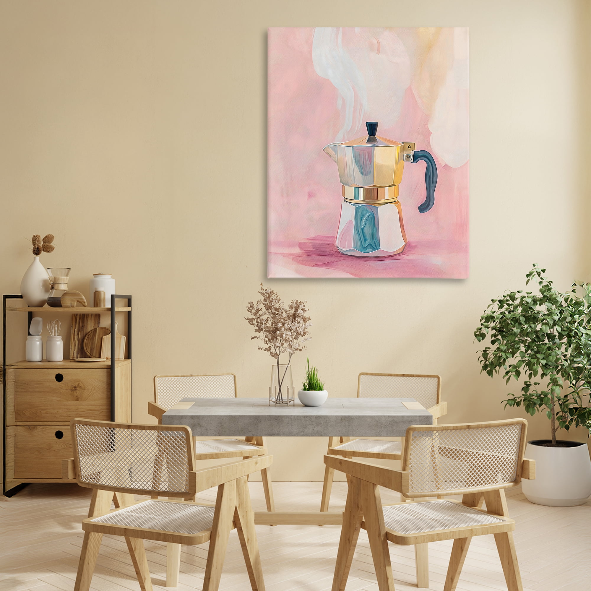 Stupell Industries Vintage Coffee Maker on Pink Canvas Wall Art, design by The Prints Vibe