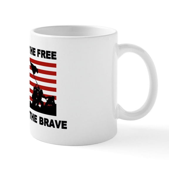CafePress - Land Of The Free Thanks To The Brave Mugs - 11 oz Ceramic Mug - Novelty Coffee Tea Cup