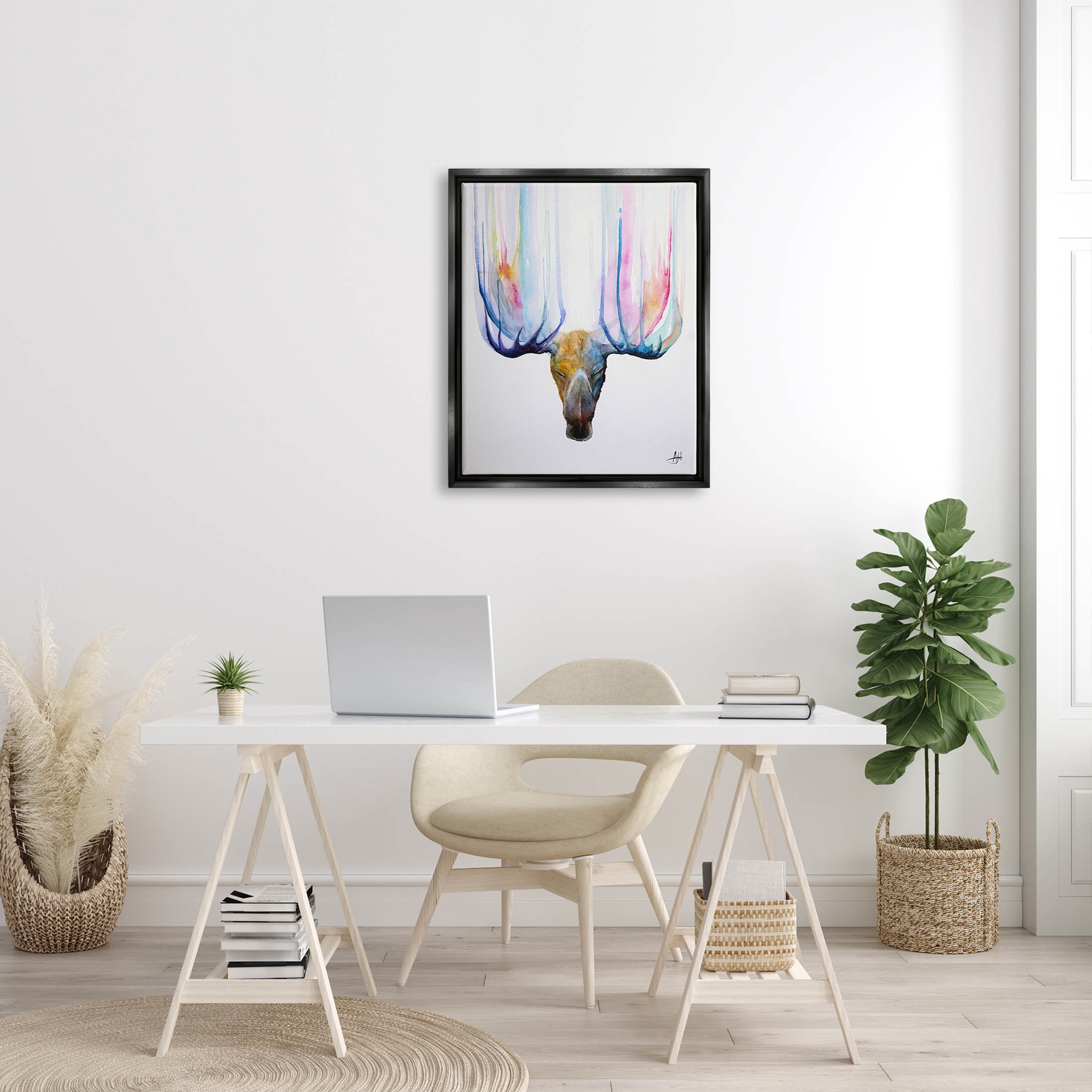 Antler Streaks Modern Deer Animals & Insects Graphic Art Jet Black Framed Art Print Wall Art