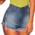 thumbnail image 4 of gakvbuo Summer Savings Clearance!Denim Shorts For Women Mid Rise Frayed Raw Hem Ripped Jean Shorts Stretchy Folded Hem Hot Short Jeans, 4 of 8