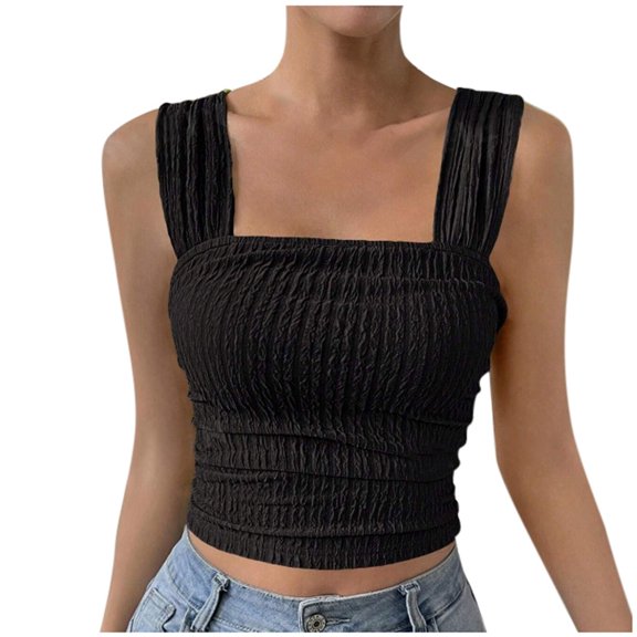 Lixiuxyad Tank Tops for Women Women's Solid Color Fashionable Sleeveless Open Navel Square Neck Shoulder Strap Vest Top