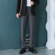 thumbnail image 2 of Pantalones de trabajo de sastrería social para hombres, pantalones de traje de oficina de negocios para hombre negros, pantalones ajustados rectos con tres botones, moda masculina china, 2 of 5