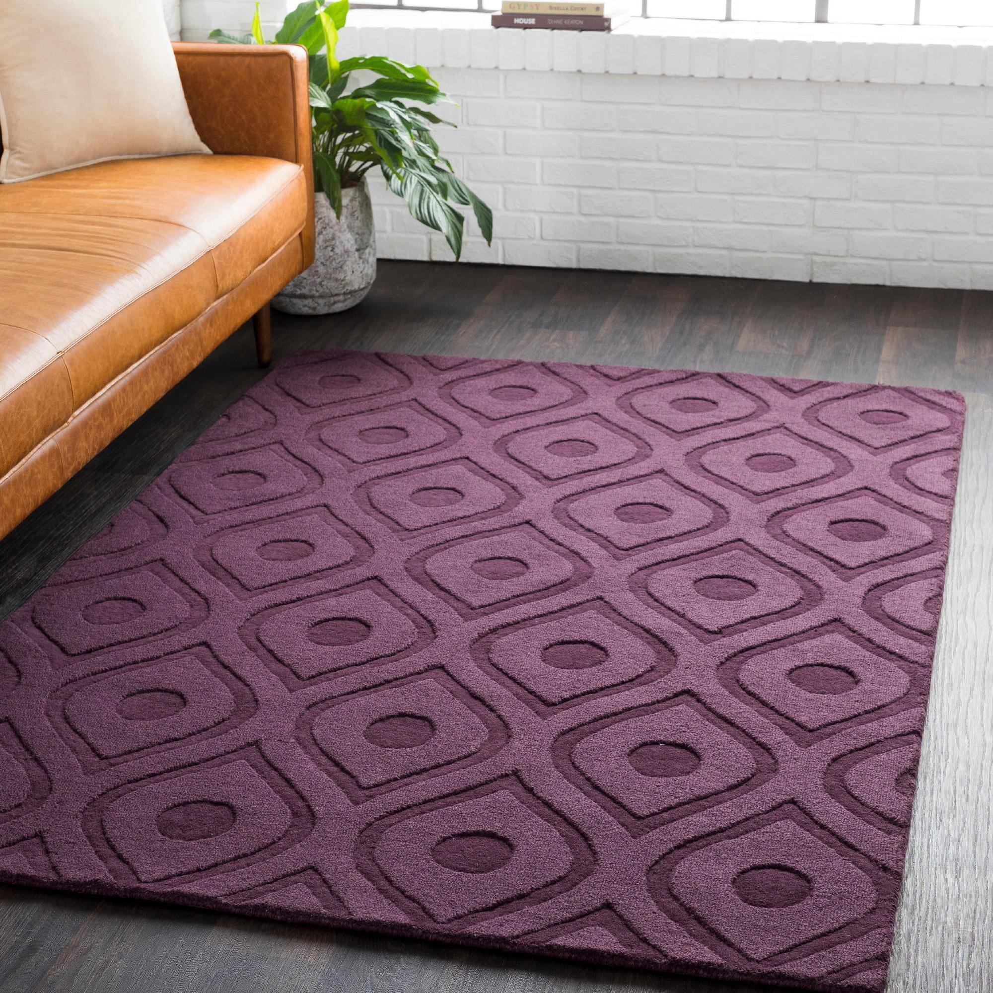 Mark&Day Area Rugs, 5x7 Bantam Solid and Border Dark Purple Area Rug (5